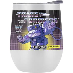 imageTransformers OFFICIAL Bumblebee 12 oz Stemless Tumbler Stainless Steel Travel CupLake TumblerInsulated with Leak Resistant SlideLock LidSHOCKWAVE WHITE