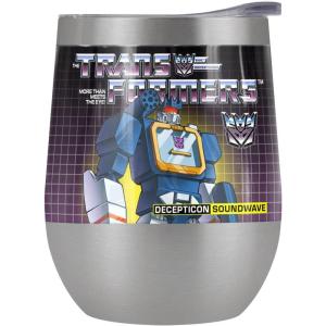 imageTransformers OFFICIAL Bumblebee 12 oz Stemless Tumbler Stainless Steel Travel CupLake TumblerInsulated with Leak Resistant SlideLock LidSOUNDWAVE STAINLESS STEEL