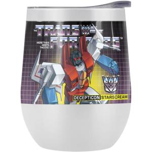 imageTransformers OFFICIAL Bumblebee 12 oz Stemless Tumbler Stainless Steel Travel CupLake TumblerInsulated with Leak Resistant SlideLock LidSTARSCREAM WHITE