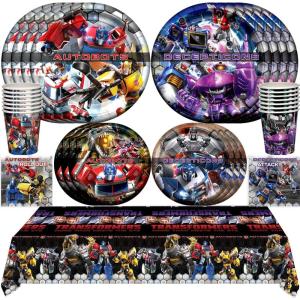 imageTreasures Gifted Officially Licensed Transformers Party Supplies  Serves 16 Guests  Dinnerware Deluxe Set  Transformers Plates Napkins Cups amp TableclothServes 32