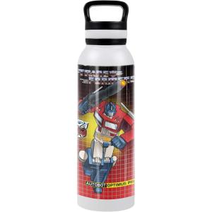 imageTransformers OFFICIAL Bumblebee Black 24 oz Insulated Canteen Water Bottle Leak Resistant Vacuum Insulated Stainless Steel with Loop CapOPTIMUS PRIME WHITE