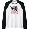imageTransformers Optimus Prime Retro Kanji Sunset Portrait Raglan Baseball TeeBlackWhite