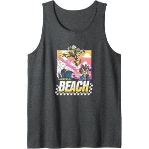imageTransformers Bumblebee Surfing Lifes A Beach Portrait Tank TopDark Heather Grey