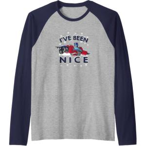 imageTransformers Ive Been Nice Optimus Prime Portrait Raglan Baseball TeeNavy BlueAthletic Heather