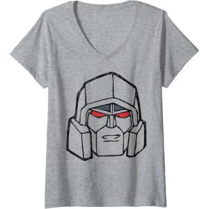 imageTransformers Megatron Vintage Big Face VNeck TShirtHeather Grey
