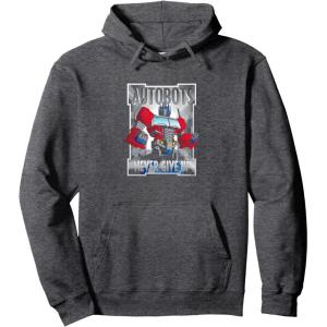 imageTransformers Optimus Prime Autobots Never Give Up Pullover HoodieDark Heather Grey