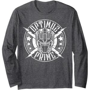 imageTransformers Optimus Prime Vintage Rock Lightning Logo Long Sleeve TShirtDark Heather Grey