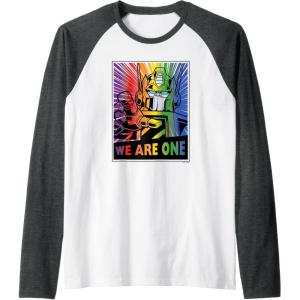 imageTransformers Pride Rainbow Optimus Prime We are One Raglan Baseball TeeDark Heather GreyWhite