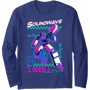 imageTransformers Soundwave 1984 Retro Grid Logo Long Sleeve TShirtNavy Blue