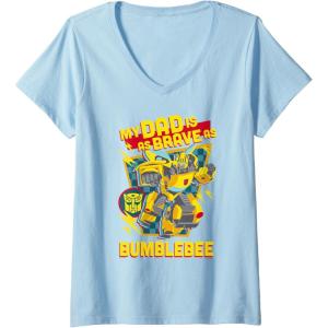 imageWomens Transformers Fathers Day Bumblebee My Dad is Brave VNeck TShirtBaby Blue