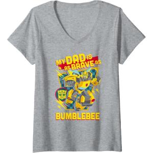 imageWomens Transformers Fathers Day Bumblebee My Dad is Brave VNeck TShirtHeather Grey