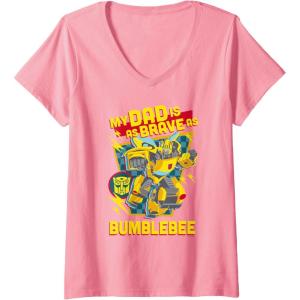 imageWomens Transformers Fathers Day Bumblebee My Dad is Brave VNeck TShirtPink