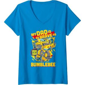 imageWomens Transformers Fathers Day Bumblebee My Dad is Brave VNeck TShirtSapphire Blue