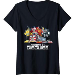 imageWomens Transformers Robots in Disguise Vintage Retro Autobots Group VNeck TShirtBlack