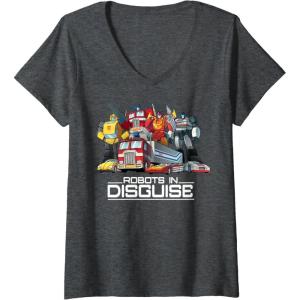 imageWomens Transformers Robots in Disguise Vintage Retro Autobots Group VNeck TShirtDark Heather Grey
