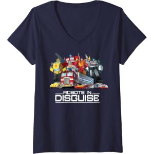imageWomens Transformers Robots in Disguise Vintage Retro Autobots Group VNeck TShirtNavy Blue