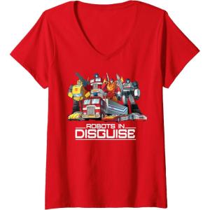 imageWomens Transformers Robots in Disguise Vintage Retro Autobots Group VNeck TShirtRed