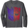 imageTransformers Decepticon Autobot Distressed Split Logo Long Sleeve TShirtDark Heather Grey