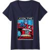 imageWomens Transformers Optimus Prime Join The Autobots Retro Poster VNeck TShirtNavy Blue