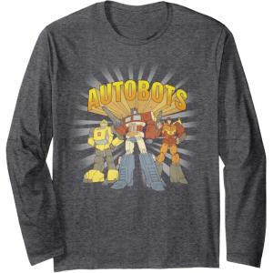 imageTransformers Autobots Trio Retro Cartoon Group Shot Long Sleeve TShirtDark Heather Grey