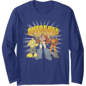 imageTransformers Autobots Trio Retro Cartoon Group Shot Long Sleeve TShirtNavy Blue