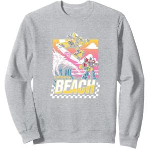 imageTransformers Bumblebee Surfing Lifes A Beach Portrait SweatshirtHeather Grey