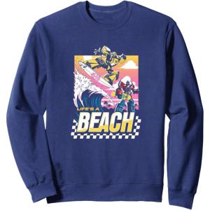 imageTransformers Bumblebee Surfing Lifes A Beach Portrait SweatshirtNavy Blue