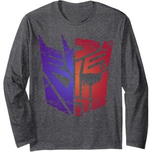 imageTransformers Decepticon Autobot Distressed Split Logo Long Sleeve TShirtDark Heather Grey