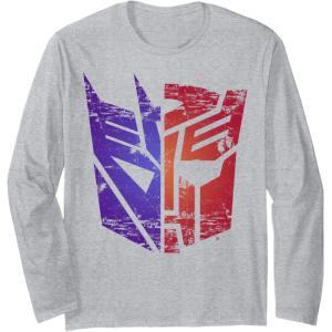 imageTransformers Decepticon Autobot Distressed Split Logo Long Sleeve TShirtHeather Grey