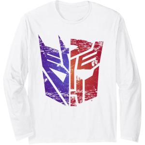 imageTransformers Decepticon Autobot Distressed Split Logo Long Sleeve TShirtWhite