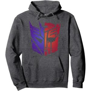 imageTransformers Decepticon Autobot Distressed Split Logo Pullover HoodieDark Heather Grey