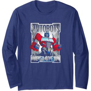 imageTransformers Optimus Prime Autobots Never Give Up Long Sleeve TShirtNavy Blue