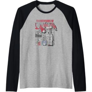 imageTransformers Optimus Prime Vintage Comic Book Style Panels Raglan Baseball TeeBlackAthletic Heather