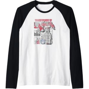imageTransformers Optimus Prime Vintage Comic Book Style Panels Raglan Baseball TeeBlackWhite