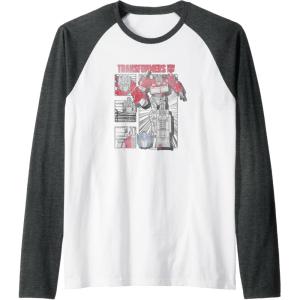 imageTransformers Optimus Prime Vintage Comic Book Style Panels Raglan Baseball TeeDark Heather GreyWhite