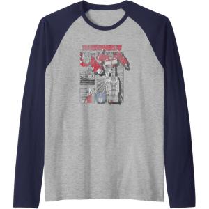 imageTransformers Optimus Prime Vintage Comic Book Style Panels Raglan Baseball TeeNavy BlueAthletic Heather