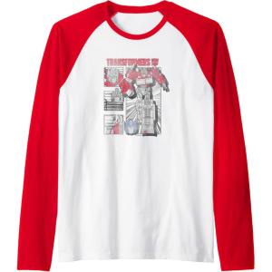 imageTransformers Optimus Prime Vintage Comic Book Style Panels Raglan Baseball TeeRedWhite