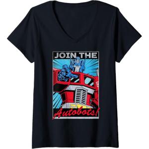 imageWomens Transformers Optimus Prime Join The Autobots Retro Poster VNeck TShirtBlack