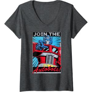 imageWomens Transformers Optimus Prime Join The Autobots Retro Poster VNeck TShirtDark Heather Grey