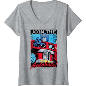 imageWomens Transformers Optimus Prime Join The Autobots Retro Poster VNeck TShirtHeather Grey