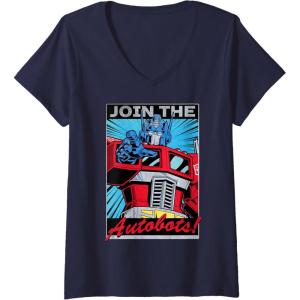 imageWomens Transformers Optimus Prime Join The Autobots Retro Poster VNeck TShirtNavy Blue
