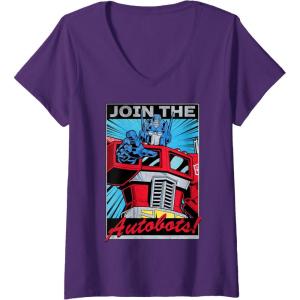 imageWomens Transformers Optimus Prime Join The Autobots Retro Poster VNeck TShirtPurple