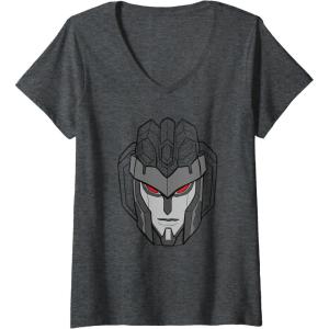 imageWomens Transformers Starscream Big Face VNeck TShirtDark Heather Grey