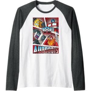 imageTransformers Autobots Cut Up Retro Vintage Panels Raglan Baseball TeeDark Heather GreyWhite