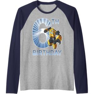 imageTransformers Bumblebee 6th Birthday Vintage Raglan Baseball TeeNavy BlueAthletic Heather