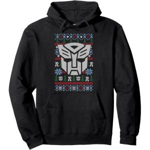 imageTransformers Christmas Autobots Retro Ugly Sweater Style Pullover HoodieBlack