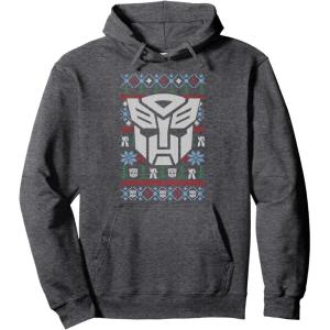 imageTransformers Christmas Autobots Retro Ugly Sweater Style Pullover HoodieDark Heather Grey