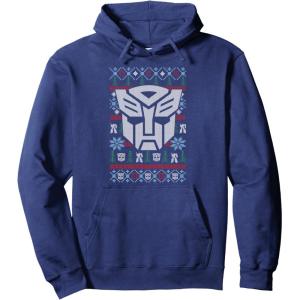 imageTransformers Christmas Autobots Retro Ugly Sweater Style Pullover HoodieNavy Blue