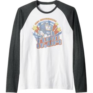 imageTransformers Hey Soundwave Turn It Up Classic Retro Logo Raglan Baseball TeeDark Heather GreyWhite