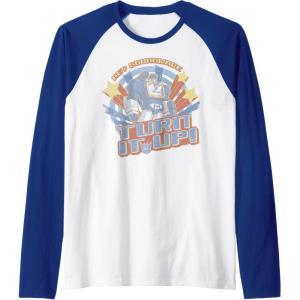 imageTransformers Hey Soundwave Turn It Up Classic Retro Logo Raglan Baseball TeeRoyal BlueWhite